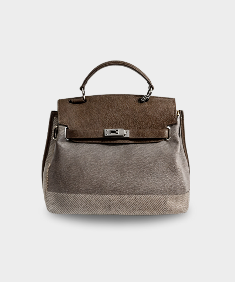 Basilia Elena - Bolsa de lona en piel de vaca