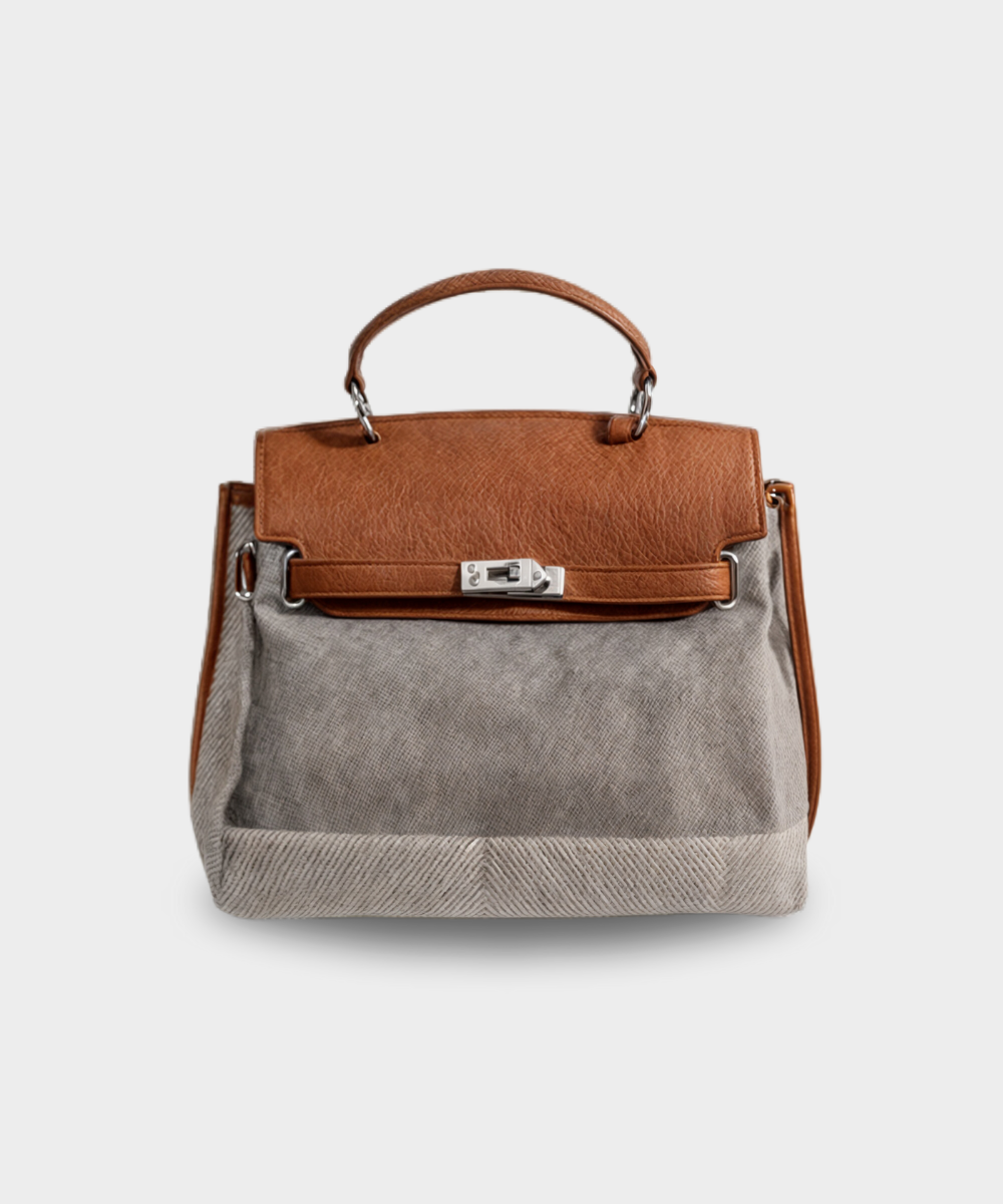 Basilia Elena - Bolsa de lona en piel de vaca