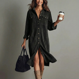 Lia - Vestido Camisero de Pana Premium