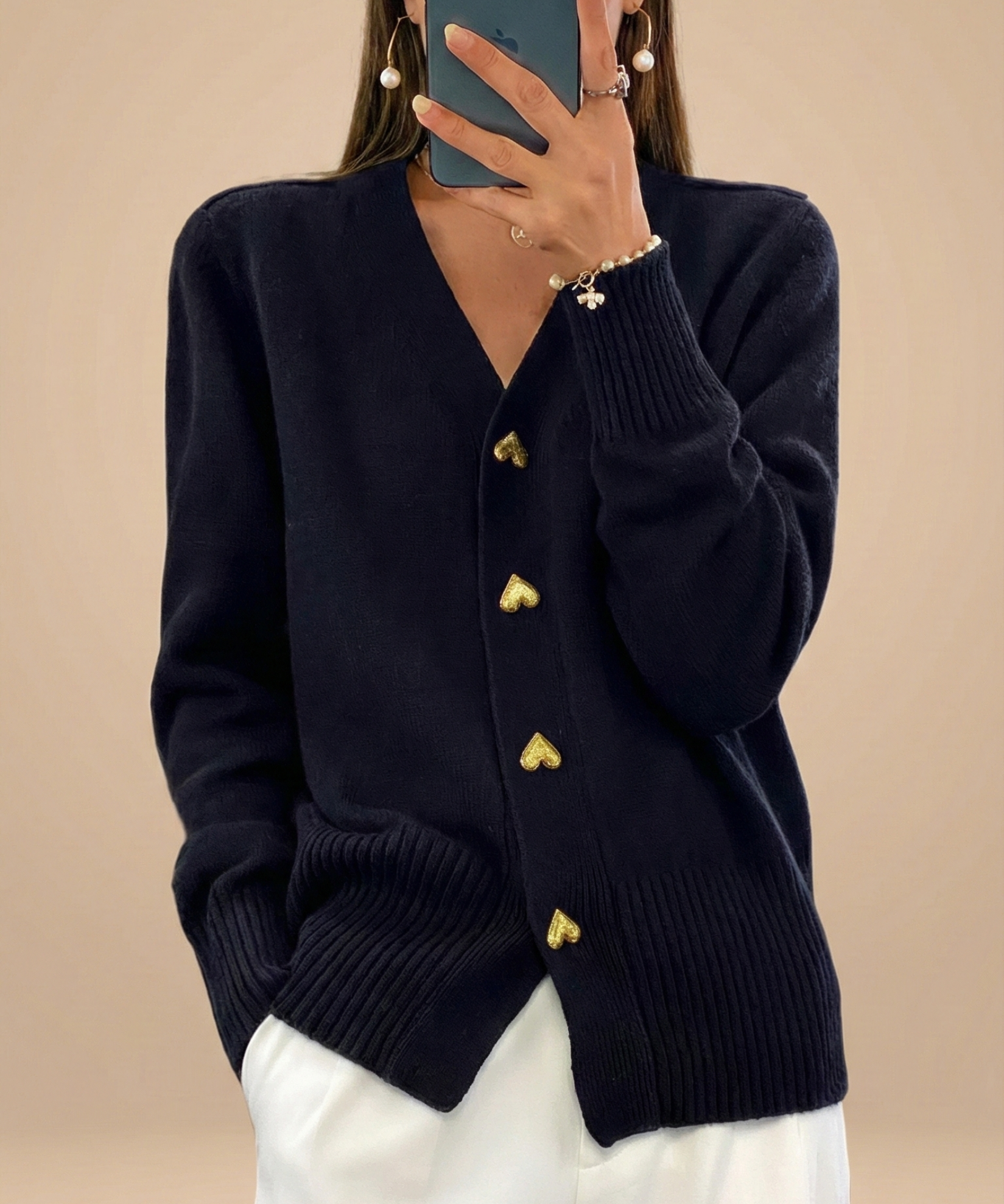 Xaviera - Cárdigan Elegante para Mujer con Botones de Corazón