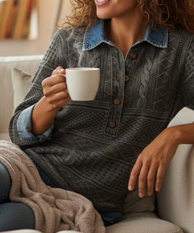 Alma - Blusa Denim Premium con Detalles Trenzados