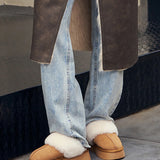 Nahia - Botas tipo pantufla con suela gruesa y forro de borreguito