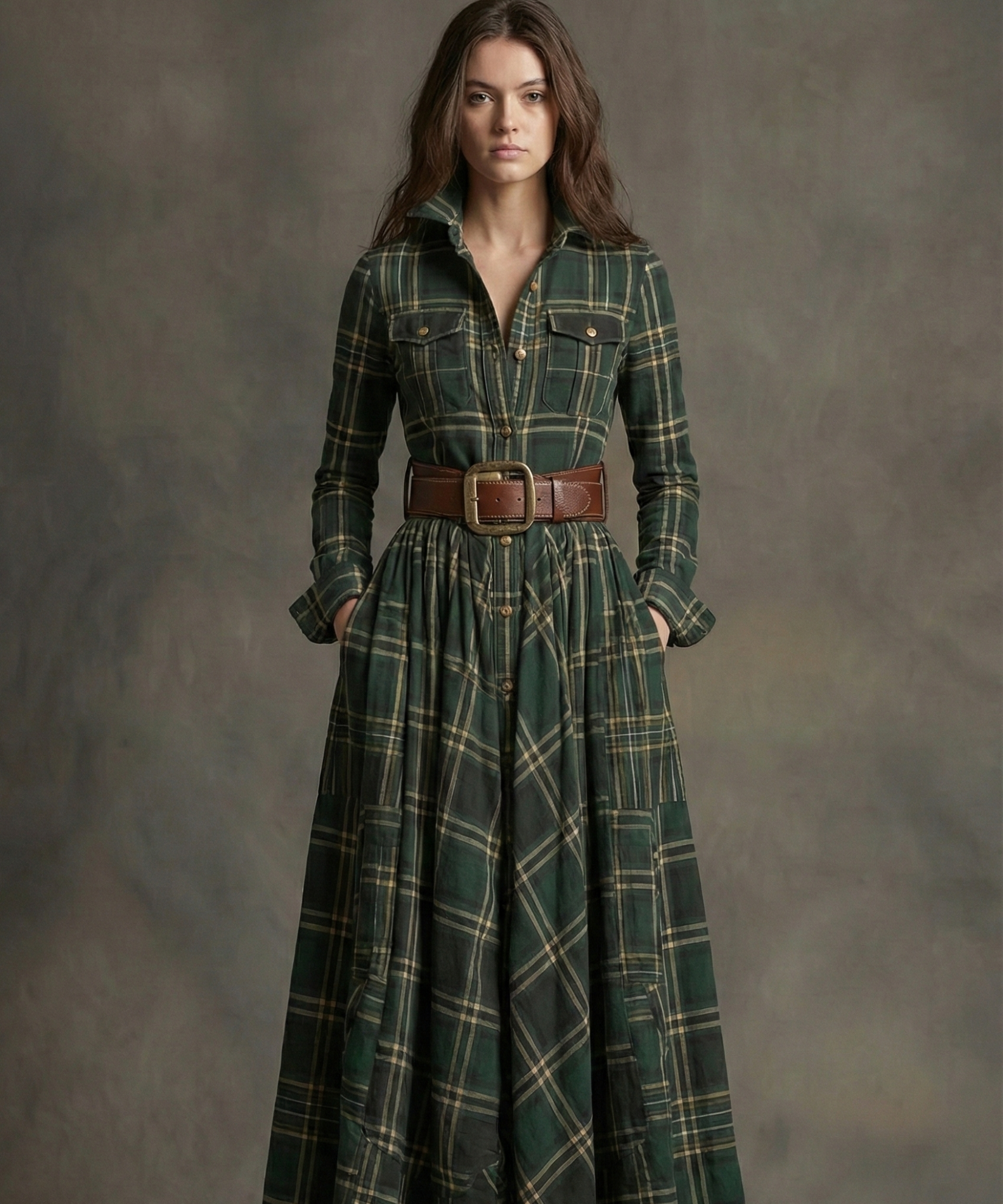 Oliva - Vestido Camisero Maxi Estilo Vintage