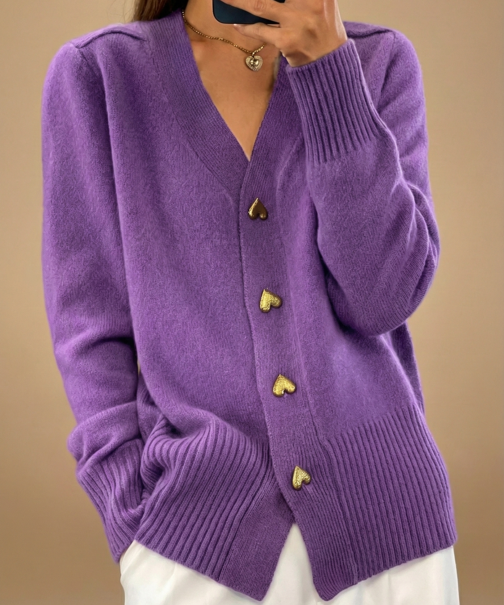 Xaviera - Cárdigan Elegante para Mujer con Botones de Corazón