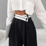 Abril - Pantalón Asimétrico con Cintura de Contraste