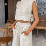 Bárbara - Conjunto Útil de Lino de dos Piezas con Pantalón de Pierna Ancha