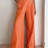 Olivia - Pantalón Ancho de Lino y Algodón en Naranja Intenso