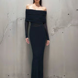 Yolanda - Vestido de Malla de Manga Larga con Hombros Descubiertos