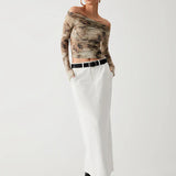 Estrella - Crop Top de Tul Terracota con Hombros Descubiertos