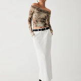 Estrella - Crop Top de Tul Terracota con Hombros Descubiertos