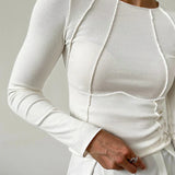 Constanza - Camiseta Básica de Manga Larga con Ribetes