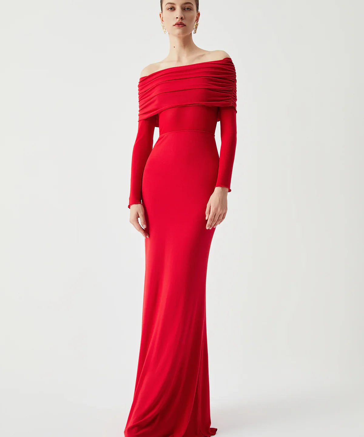 Yolanda - Vestido de Malla de Manga Larga con Hombros Descubiertos