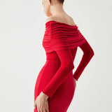 Yolanda - Vestido de Malla de Manga Larga con Hombros Descubiertos