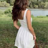 Camila - Vestido de Mezcla de Algodón con Escote Cuadrado