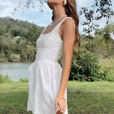 Camila - Vestido de Mezcla de Algodón con Escote Cuadrado