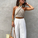 Carmina - Top Halter Cruzado de Algodón y Lino