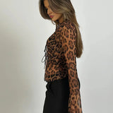 Elena - Blusa con Volantes de Estampado de Leopardo