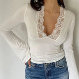 Noelia - Camiseta de Encaje con Escote en V Profundo