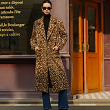 Manuela - Abrigo de Lana con Bolsillos y Estampado de Leopardo
