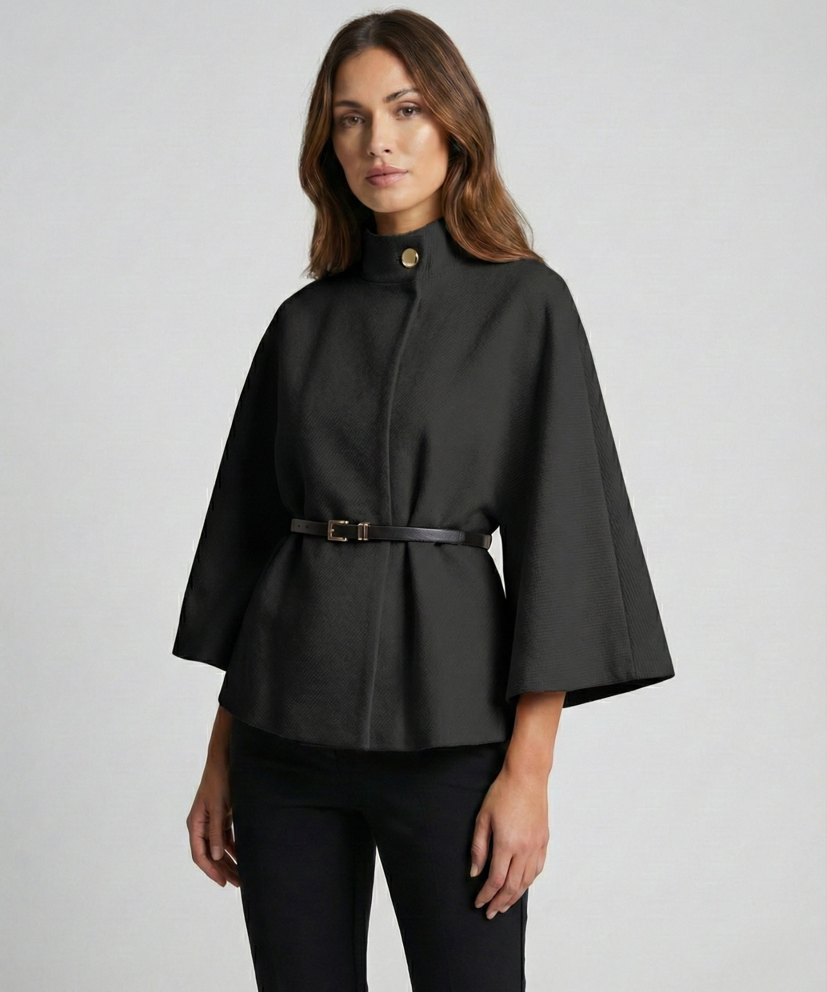 Milagros - Poncho Elegante para Mujer con Cinturón y Corte Estilizador