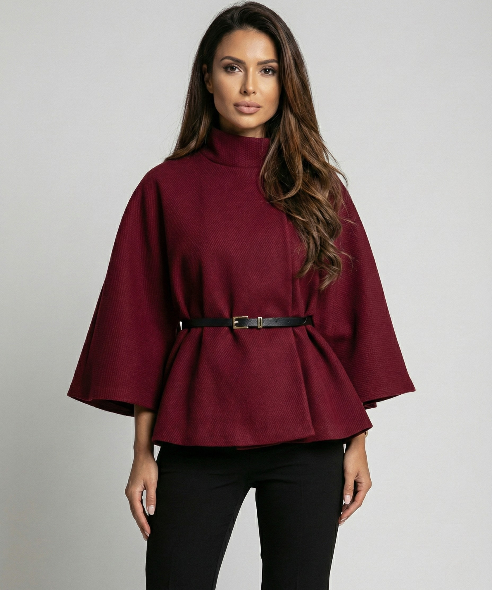 Milagros - Poncho Elegante para Mujer con Cinturón y Corte Estilizador