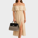 Basilia Elena - Bolsa de lona en piel de vaca