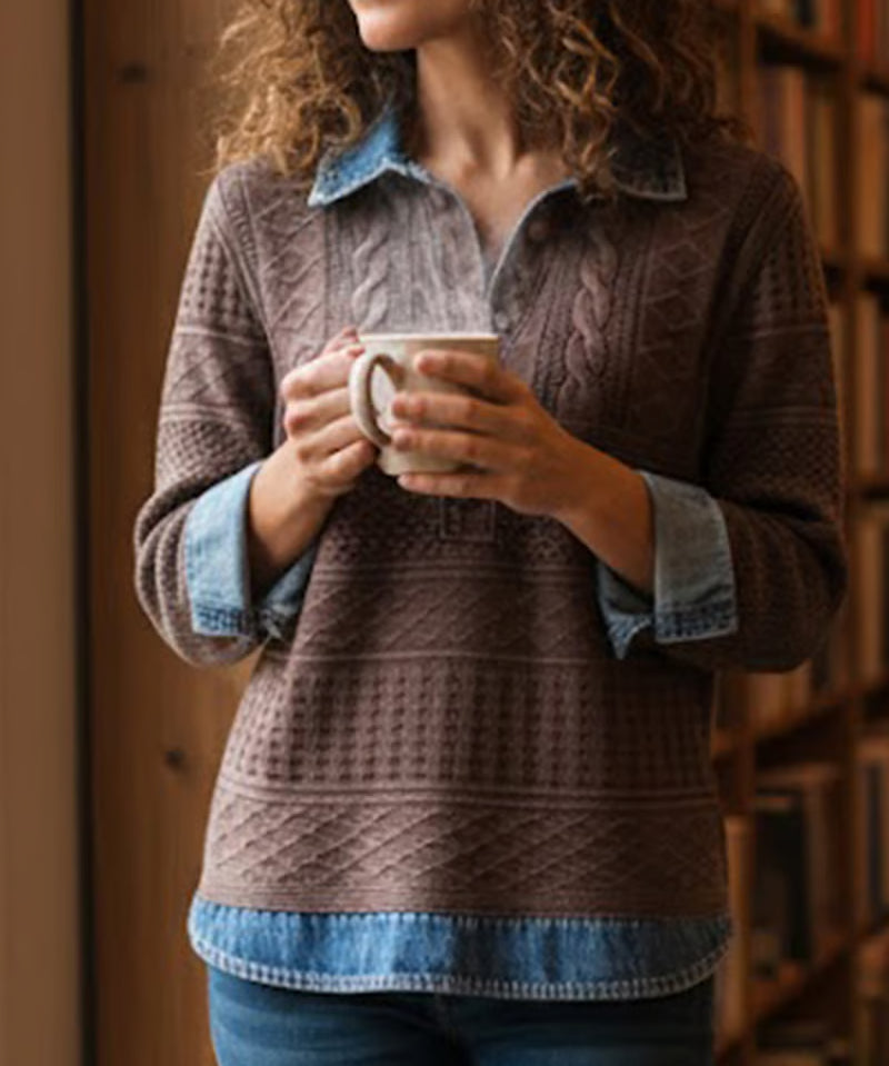 Alma - Blusa Denim Premium con Detalles Trenzados