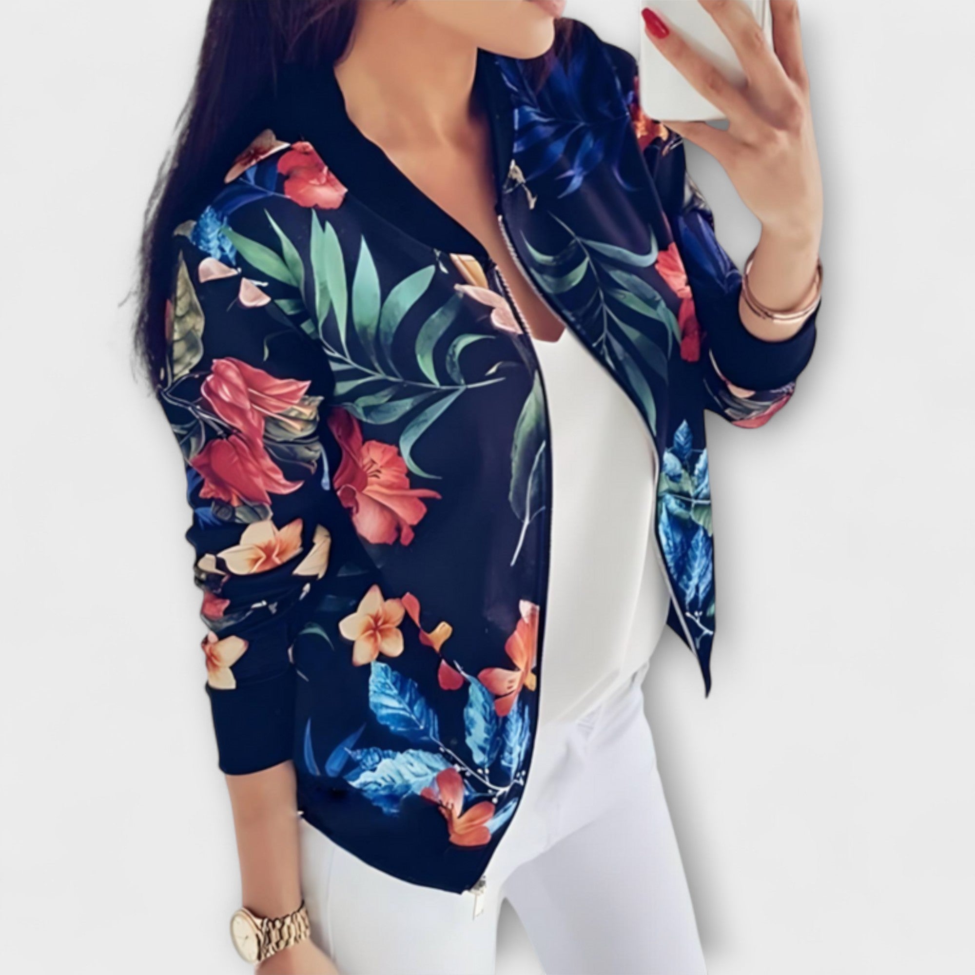 Casandra - Chaqueta bomber elegante con estampado floral